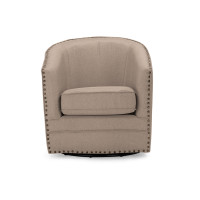 Baxton Studio DB-182-beige Porter Modern and Contemporary Classic Retro Beige Fabric Upholstered Swivel Tub Chair